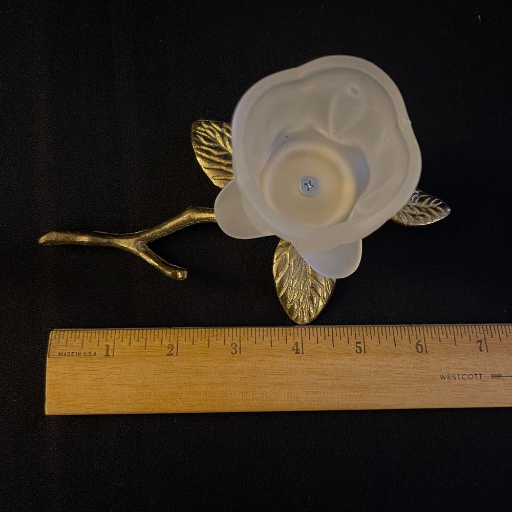 ROSE & STEM CANDLE HOLDER - Frosted Glass Brass - Votive - Vintage - Picture 4 of 4